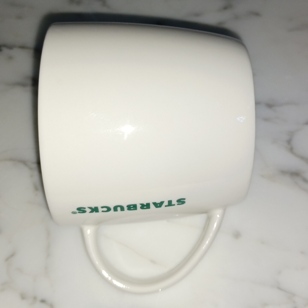 Starbucks 2016 Winter Holiday Mug White w/ Green 'Starbucks' Christmas mug